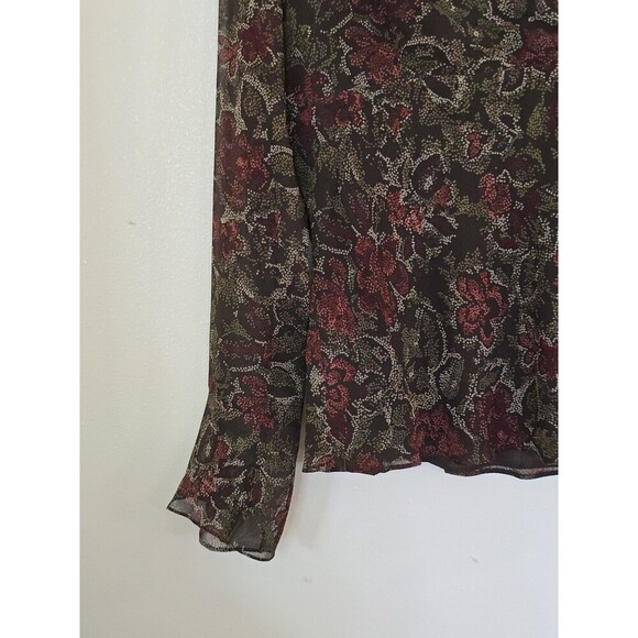 Ann Taylor LOFT Womens Top Blouse Long Bell Sleeve Floral Silk Size 14 Brown - Picture 6 of 10